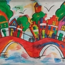 Een van mijn eerste schilderijen. Nageschilderd van een voorbeeld. Hier heb ik veel van kunnen leren.