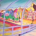 Curaçao, een schilderij gemaakt met olieverf voor een collega. Het schilderij zorgt voor vrolijkheid op haar kantoor.