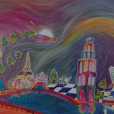 Een fantasie schilderij van Groningen. Gemaakt van olieverf.