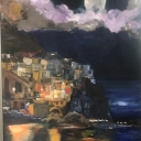 Cinque Terre bij nacht<br />Acryl op canvas ( 2018)<br />Gemaakt bij Claire Poutsma ( 1965-2023)