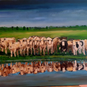 Koeien aan de Poel<br />acryl op canvas<br />70 x 100<br />2021<br />te koop 1699 euro
