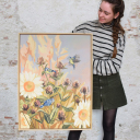 'Restjes van de zomer'<br /><br />Eind september kun je in de tuin nog lang nazomeren. Genieten van de warmte en kijken naar de zonsondergang vanuit een luie stoel. De tuin is door een metamorfose van kleuren gegaan gedurende het seizoen. Sommige bloemen zijn overgegaan tot vogelvoer terwijl anderen stralen alsof het voor altijd zomer blijft.<br /><br />- Origineel schilderij<br /><br />- Acrylverf op doek<br /><br />- Doekmaat 60 x 80 cm<br /><br />- Inclusief lijst